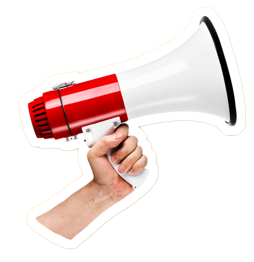 main tenant un megaphone<br />
